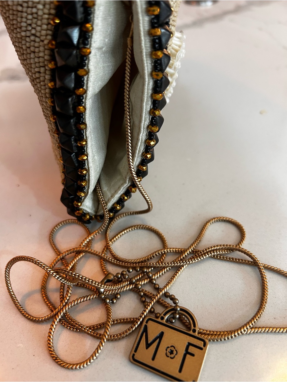 Beaded Craft Beer Glass Wristlet Clutch - Beige & Brown - Picture 4 of 5